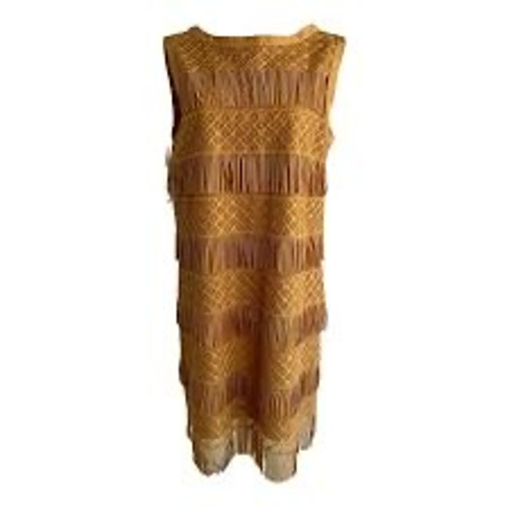 Alberta Ferretti NWT Mocha Brown Fringe Laced Mini Dress Women’s Sz 12 EU 48